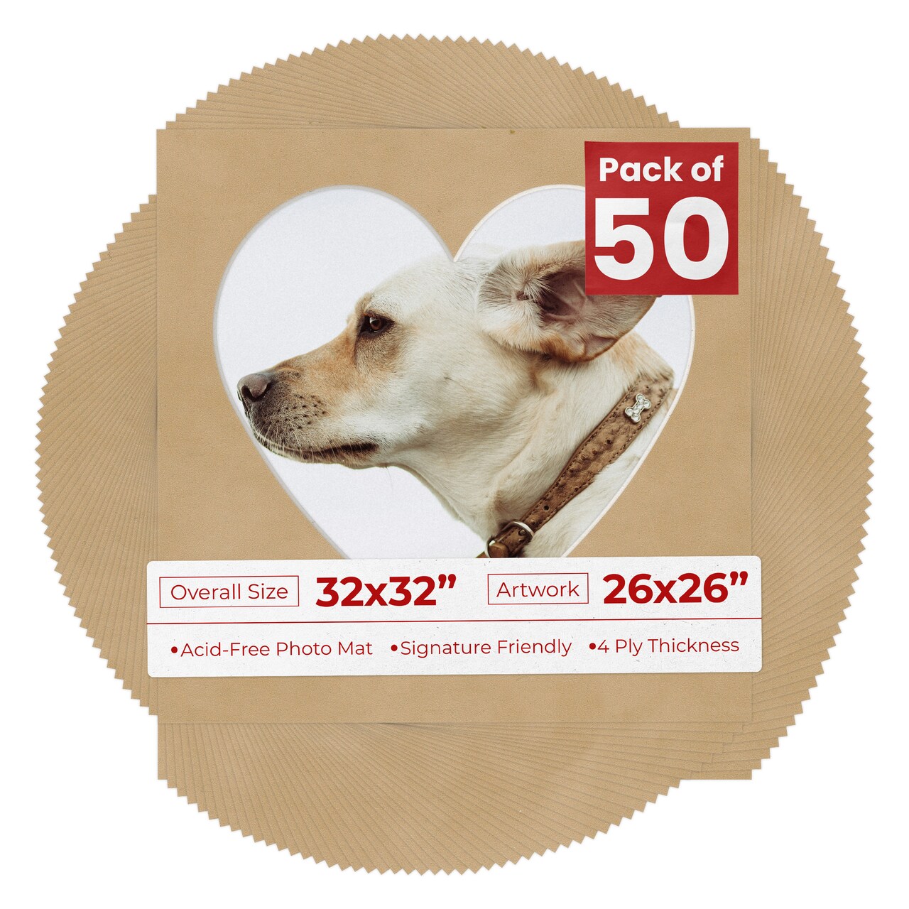 Beige Suede Mat Board for 32x32 Frames - Heart Opening for 26x26 Photos